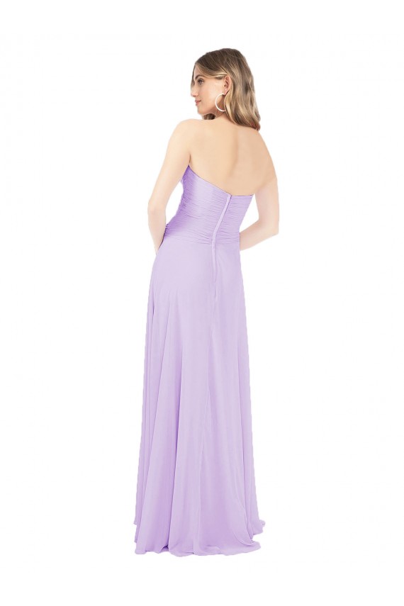 Lilas Trapèze Sans bretelle Mousseline Longue Robes demoiselle d'honneur Prix Réduit
