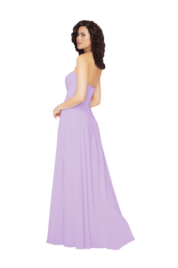 Lilas Trapèze Sans bretelle Mousseline Longue Robes demoiselle d'honneur Prix Réduit