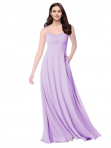 Lilas Trapèze Scoop Mousseline Longue Robes demoiselle d'honneur Prix Réduit