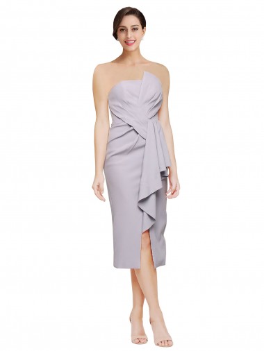 Lilas arctique Fourreau Sans bretelle midi Crêpe Stretch Courte Asymétrique Robes demoiselle d'honneur / Robes de soirée / Robes de cocktail Prix Réduit
