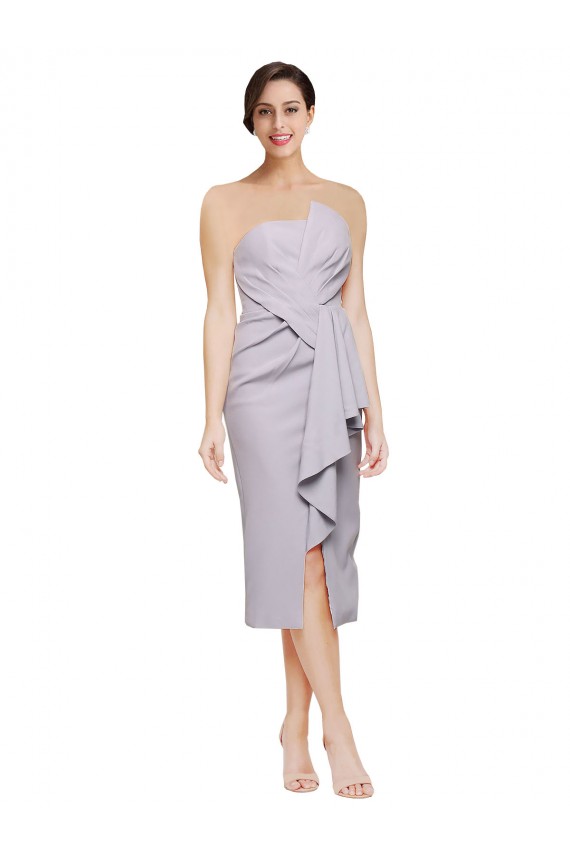 Lilas arctique Fourreau Sans bretelle midi Crêpe Stretch Courte Asymétrique Robes demoiselle d'honneur / Robes de soirée / Robes de cocktail Prix Réduit