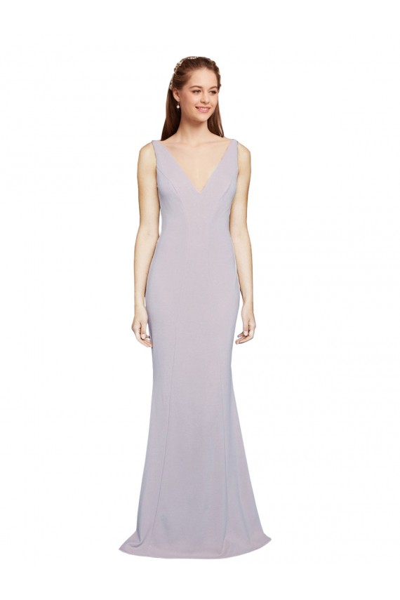 Lilas arctique Sirène Col V Crêpe Stretch Longue Formelles Robes demoiselle d'honneur / Robes de soirée / Robes de bal Prix Réduit