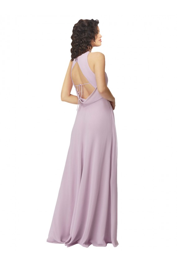 Lueur rose Trapèze Licou Col Haut Mousseline Longue Robes demoiselle d'honneur Prix Réduit