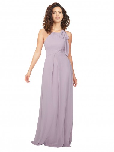 Lueur rose Trapèze Licou Mousseline Longue Robes demoiselle d'honneur Prix Réduit