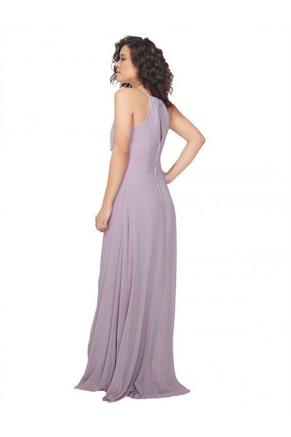 Lueur rose Trapèze Licou Mousseline Longue Robes demoiselle d'honneur Prix Réduit
