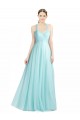 Menthe verte Trapèze Bretelles spaghetti Tulle Longue Robes demoiselle d'honneur Prix Réduit