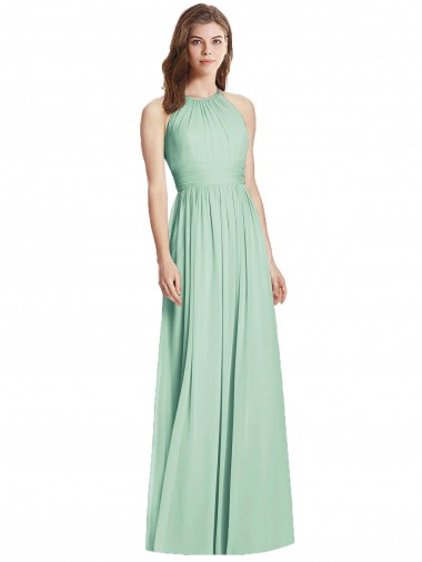 Menthe verte Trapèze Licou Mousseline Longue Robes demoiselle d'honneur Prix Réduit