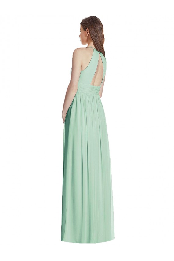 Menthe verte Trapèze Licou Mousseline Longue Robes demoiselle d'honneur Prix Réduit
