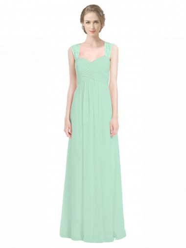 Menthe verte Trapèze Mousseline Dentelle Longue Robes demoiselle d'honneur Prix Réduit