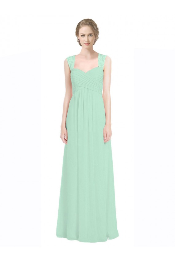 Menthe verte Trapèze Mousseline Dentelle Longue Robes demoiselle d'honneur Prix Réduit