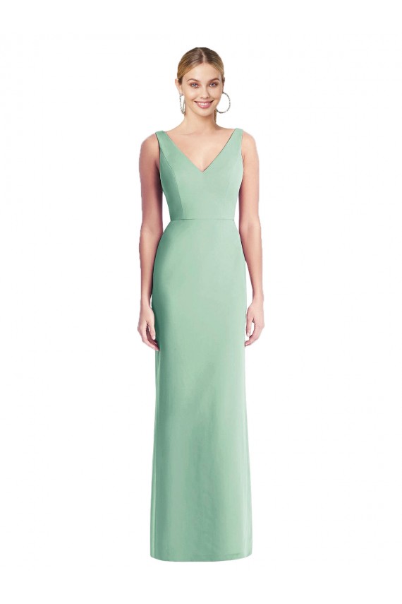 Menthe verte Trompette Col V Mousseline Longue Robes demoiselle d'honneur Prix Réduit