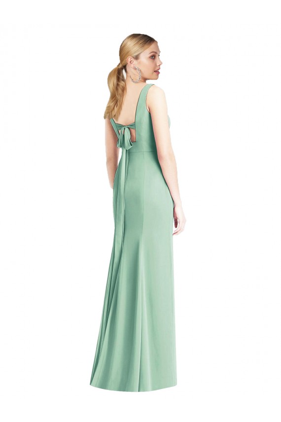 Menthe verte Trompette Col V Mousseline Longue Robes demoiselle d'honneur Prix Réduit