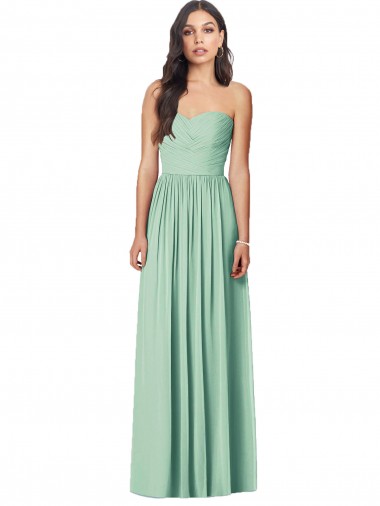 Menthe verte Trompette Sans bretelle Mousseline Longue Robes demoiselle d'honneur Prix Réduit