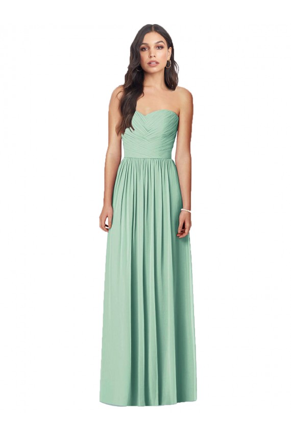 Menthe verte Trompette Sans bretelle Mousseline Longue Robes demoiselle d'honneur Prix Réduit