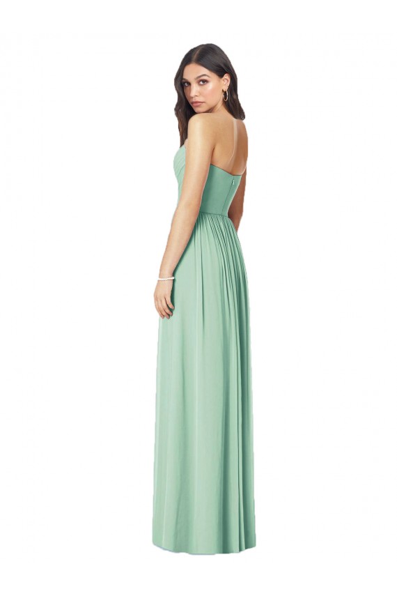 Menthe verte Trompette Sans bretelle Mousseline Longue Robes demoiselle d'honneur Prix Réduit