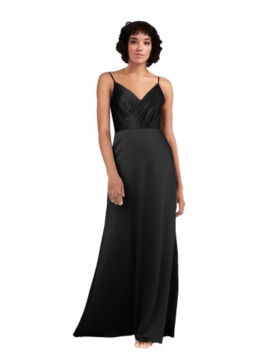 Noir Colonne Col V Satiné Soyeux Longue Asymétrique Formelles Robes demoiselle d'honneur / Robes de soirée / Robes de bal Prix Réduit