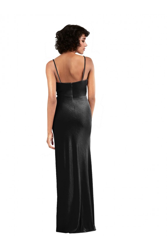 Noir Colonne Velours Stretch Longue Formelles Robes demoiselle d'honneur / Robes de soirée / Robes de bal Prix Réduit
