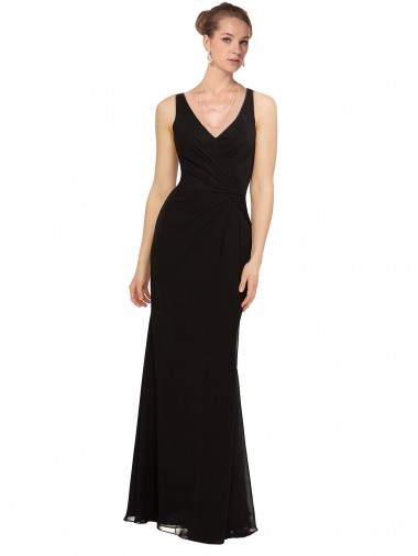 Noir Fourreau Col V Mousseline Longue Robes demoiselle d'honneur Prix Réduit