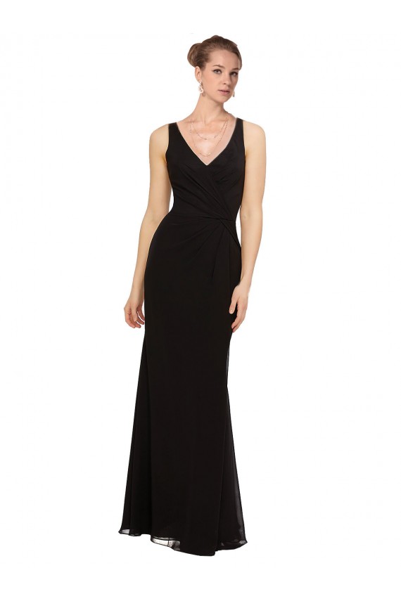 Noir Fourreau Col V Mousseline Longue Robes demoiselle d'honneur Prix Réduit