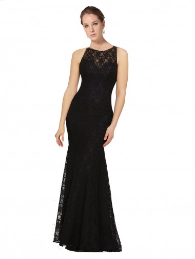 Noir Fourreau Col bijou Dentelle Longue Robes demoiselle d'honneur Prix Réduit