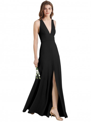 Noir Fourreau Licou Col V Crêpe Stretch Longue Formelles Robes demoiselle d'honneur / Robes de soirée / Robes de bal Prix Réduit