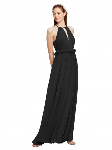 Noir Fourreau Licou Mousseline Longue Robes demoiselle d'honneur Prix Réduit