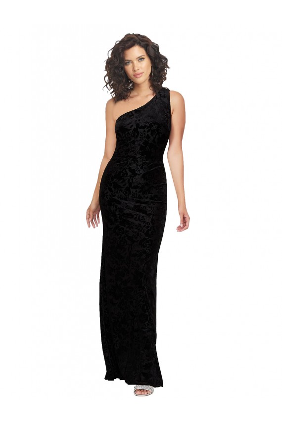 Noir Fourreau Velours Floral Velours Stretch Longue Robes demoiselle d'honneur Prix Réduit