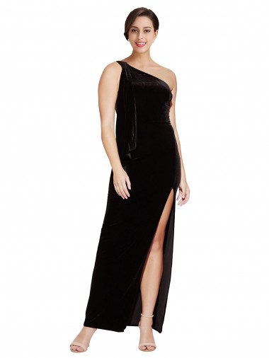 Noir Fourreau Velours Stretch Longue Formelles Robes demoiselle d'honneur / Robes de soirée / Robes de bal Prix Réduit