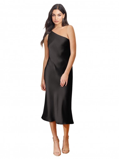 Noir Fourreau midi Satiné Stretch Courte Robes demoiselle d'honneur / Robes de soirée / Robes de cocktail Prix Réduit