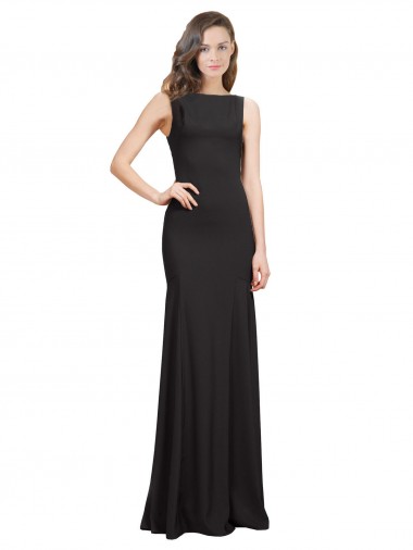 Noir Sirène Bateau Crêpe Stretch Longue Robes demoiselle d'honneur / Robes de bal Prix Réduit