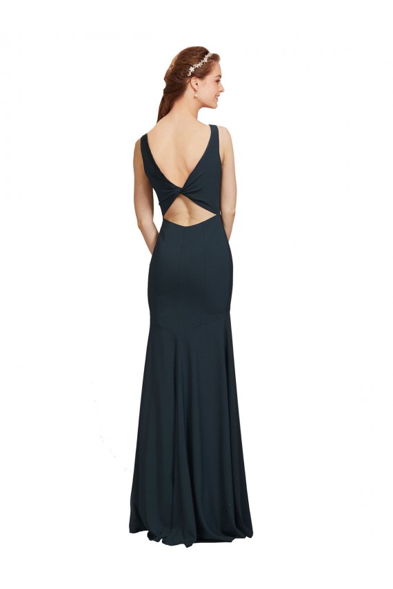 Noir Sirène Bateau Crêpe Stretch Longue Robes demoiselle d'honneur / Robes de bal Prix Réduit