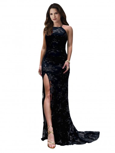 Noir Sirène Col Haut Dentelle Longue Formelles Robes demoiselle d'honneur / Robes de soirée / Robes de bal Prix Réduit