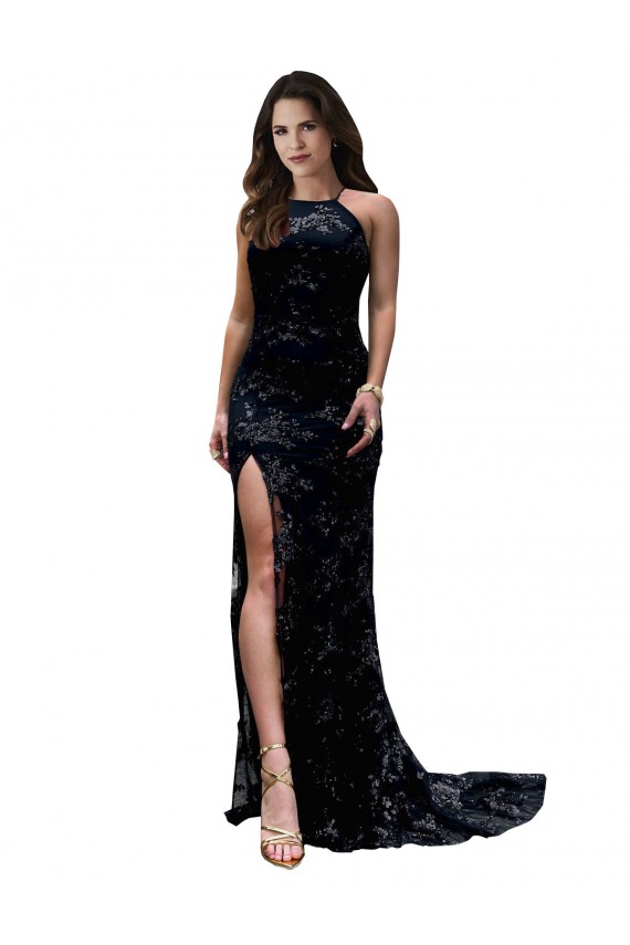 Noir Sirène Col Haut Dentelle Longue Formelles Robes demoiselle d'honneur / Robes de soirée / Robes de bal Prix Réduit