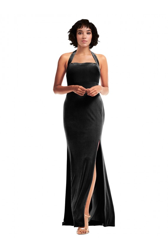 Noir Sirène Licou Velours Stretch Longue Formelles Robes demoiselle d'honneur / Robes de soirée / Robes de bal Prix Réduit