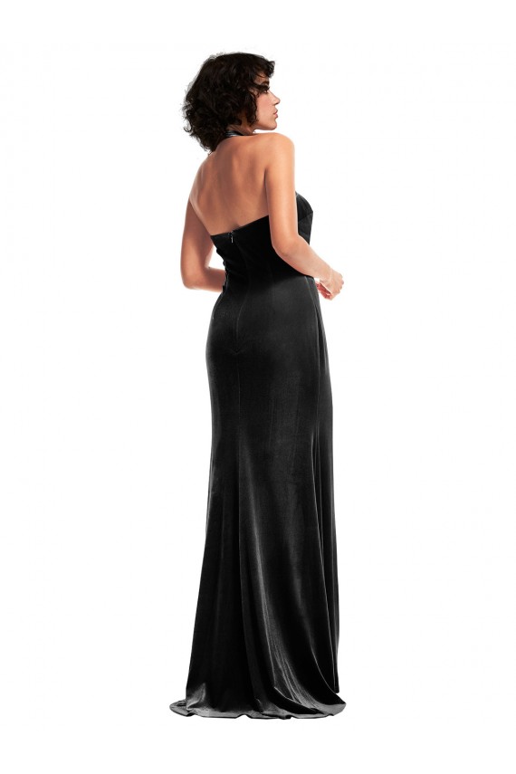 Noir Sirène Licou Velours Stretch Longue Formelles Robes demoiselle d'honneur / Robes de soirée / Robes de bal Prix Réduit