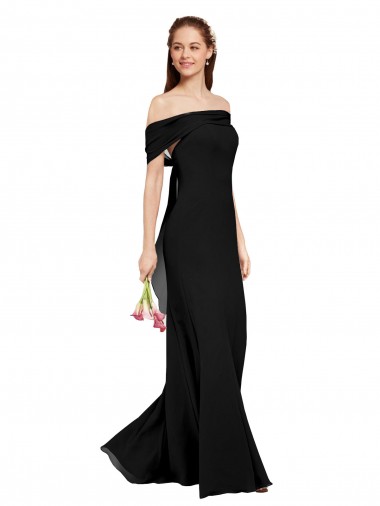 Noir Sirène Épaule Dénudée Mousseline Longue Robes demoiselle d'honneur / Robes de bal Prix Réduit