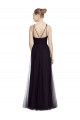 Noir Trapèze Bretelles spaghetti Col Haut Tulle Longue Robes demoiselle d'honneur Prix Réduit