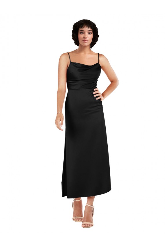 Noir Trapèze Bretelles spaghetti Satiné Soyeux Courte Robes demoiselle d'honneur / Robes de soirée / Robes de cocktail Prix Réduit