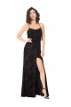 Noir Trapèze Bretelles spaghetti Velours Floral Velours Stretch Longue Robes demoiselle d'honneur Prix Réduit