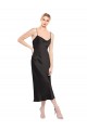Noir Trapèze Bretelles spaghetti midi Satiné Stretch Courte Robes demoiselle d'honneur / Robes de soirée / Robes de cocktail Prix Réduit