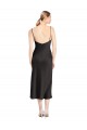 Noir Trapèze Bretelles spaghetti midi Satiné Stretch Courte Robes demoiselle d'honneur / Robes de soirée / Robes de cocktail Prix Réduit