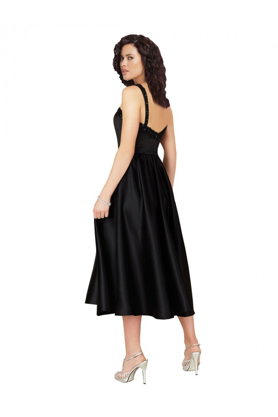 Noir Trapèze Col Carré Satiné Courte Robes demoiselle d'honneur / Robes de bal / Robes de cocktail Prix Réduit