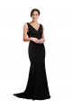 Noir Trapèze Col V Balayage train Satiné Soyeux Longue Formelles Robes demoiselle d'honneur / Robes de soirée / Robes de bal Prix Réduit