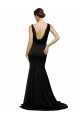 Noir Trapèze Col V Balayage train Satiné Soyeux Longue Formelles Robes demoiselle d'honneur / Robes de soirée / Robes de bal Prix Réduit