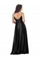 Noir Trapèze Col V Satiné Soyeux Longue Formelles Robes demoiselle d'honneur / Robes de soirée / Robes de bal Prix Réduit