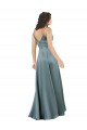 Noir Trapèze Col V Satiné Soyeux Longue Formelles Robes demoiselle d'honneur / Robes de soirée / Robes de bal Prix Réduit
