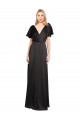 Noir Trapèze Col V Satiné Stretch Longue Formelles Robes demoiselle d'honneur / Robes de soirée / Robes de bal Prix Réduit