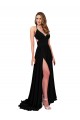 Noir Trapèze Col V Spandex Longue Formelles Robes demoiselle d'honneur / Robes de soirée / Robes de bal Prix Réduit