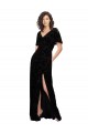 Noir Trapèze Col V Velours Floral Velours Stretch Longue Robes demoiselle d'honneur Prix Réduit