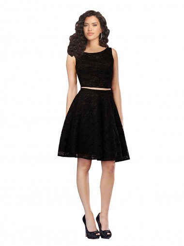 Noir Trapèze Col bijou Dentelle Courte Robes demoiselle d'honneur / Robes de cocktail Prix Réduit